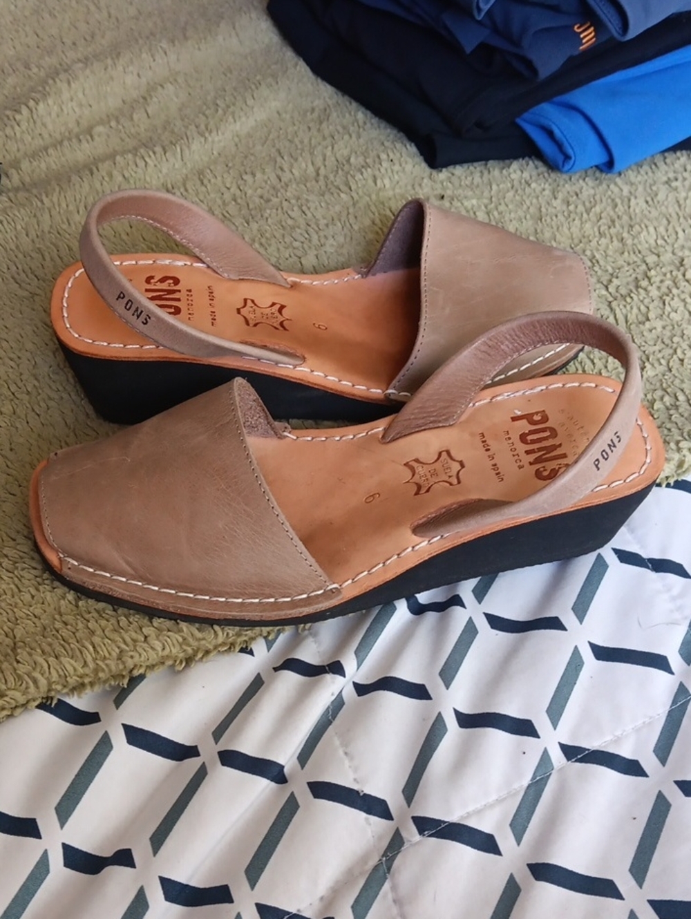 Pons Women's Tan Leather Slingback Wedge Sandals
